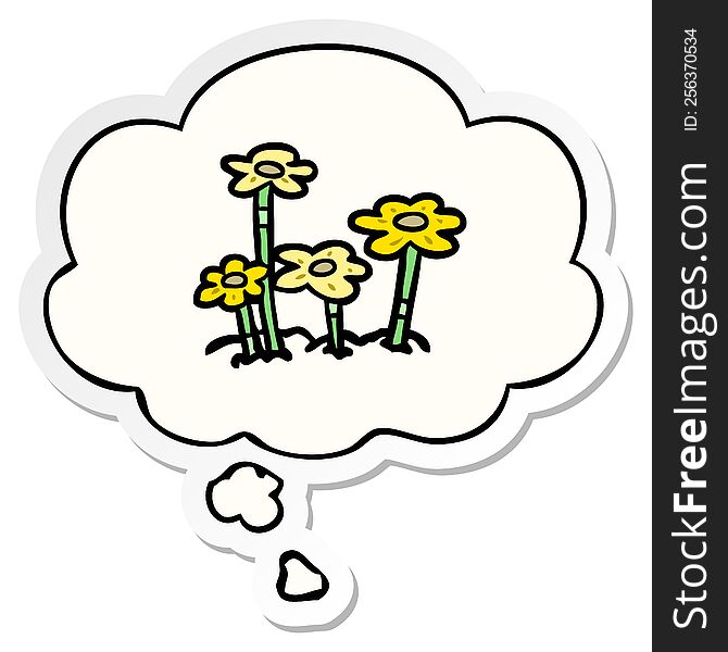 Cartoon Flowers And Thought Bubble As A Printed Sticker
