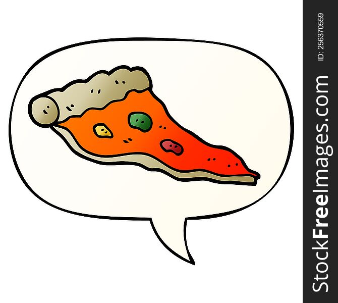 Cartoon Pizza And Speech Bubble In Smooth Gradient Style