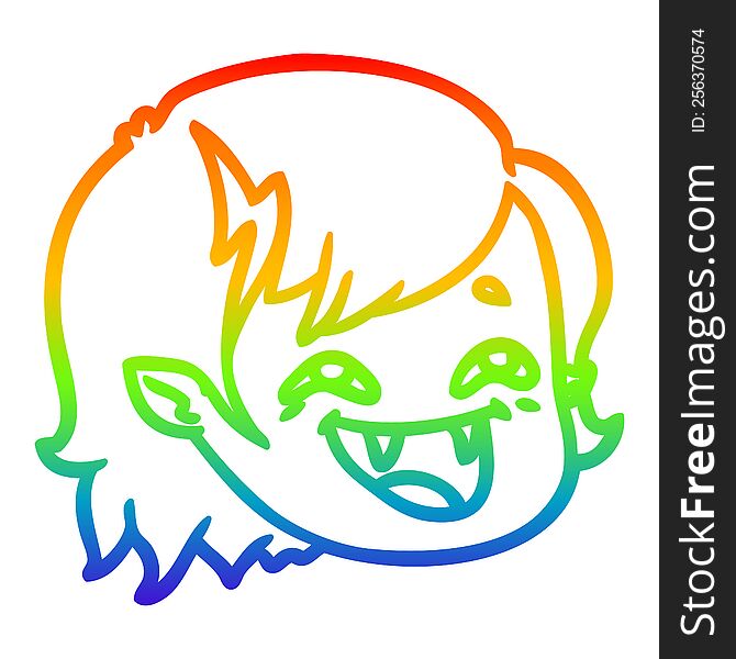 Rainbow Gradient Line Drawing Cartoon Vampire Girl Face