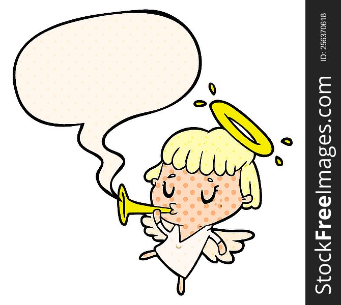 Cute Cartoon Angel And Speech Bubble In Comic Book Style