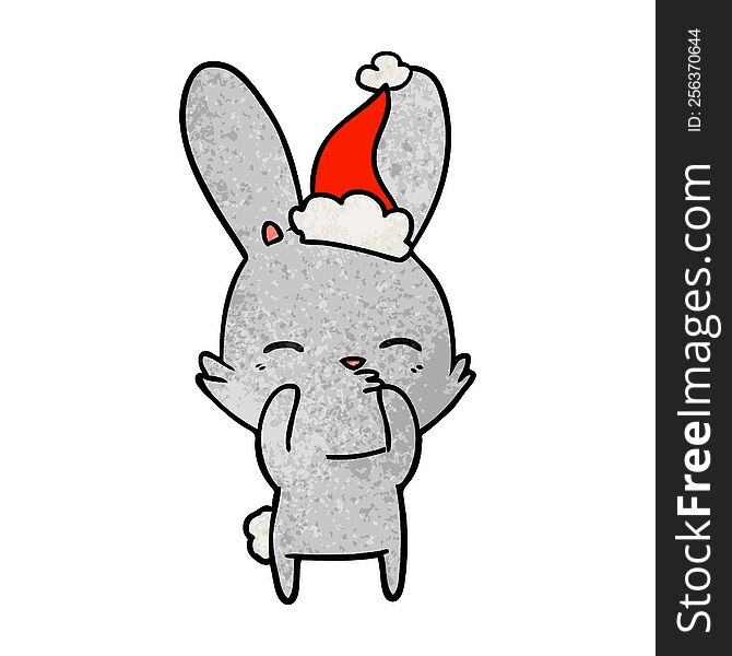 Curious Bunny Textured Cartoon Of A Wearing Santa Hat