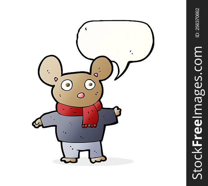 cartoon mouse in clothes with speech bubble