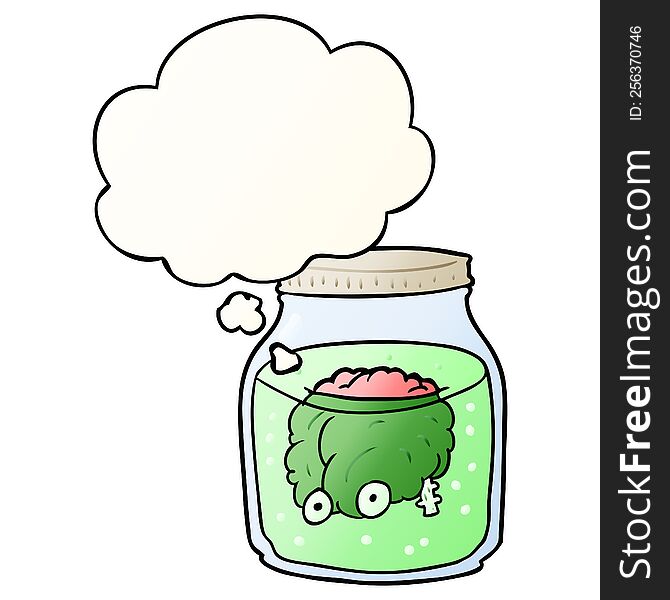 Cartoon Spooky Brain In Jar And Thought Bubble In Smooth Gradient Style