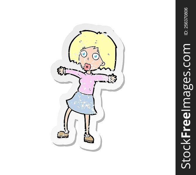 Retro Distressed Sticker Of A Cartoon Surprised Woman