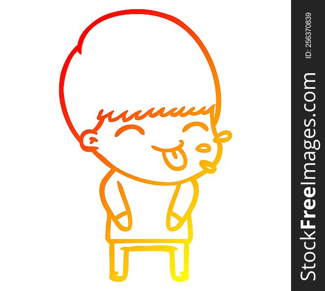 Warm Gradient Line Drawing Cartoon Boy Sticking Out Tongue