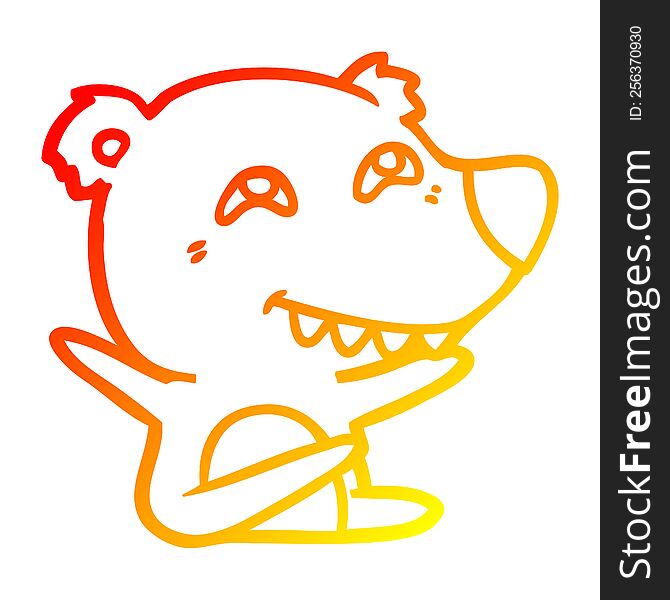 warm gradient line drawing cartoon bear showing teeth