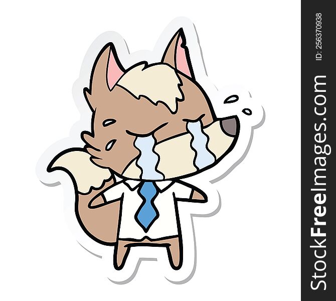 sticker of a cartoon crying wolf wearing work clothes