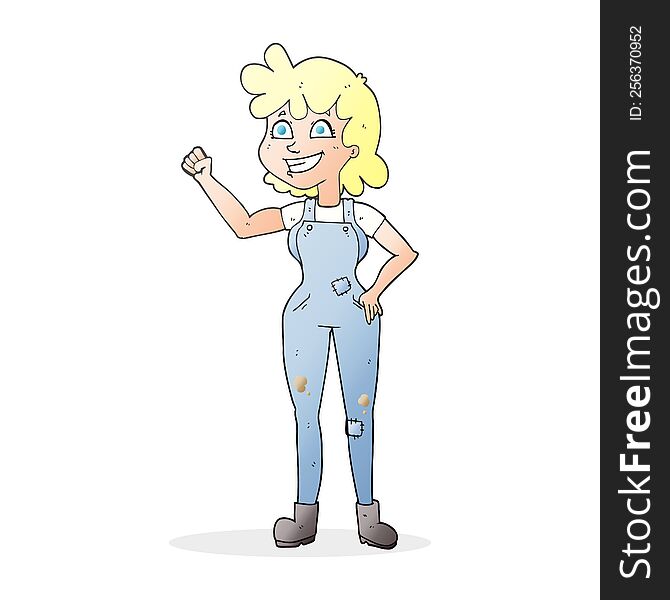 cartoon determined woman clenching fist