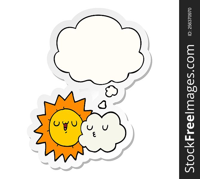 Cartoon Sun And Cloud And Thought Bubble As A Printed Sticker