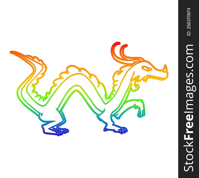 Rainbow Gradient Line Drawing Cartoon Dragon