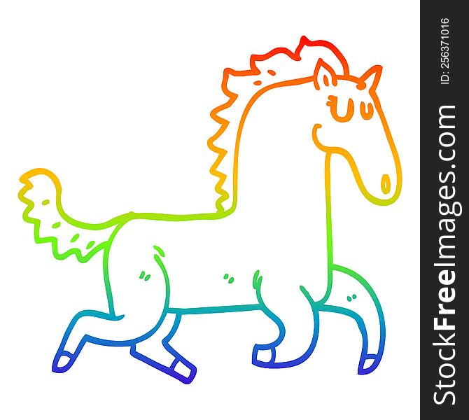 rainbow gradient line drawing of a cartoon magnificent stallion
