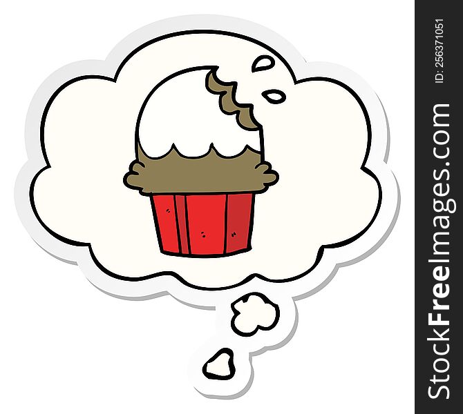 cartoon cupcake with thought bubble as a printed sticker