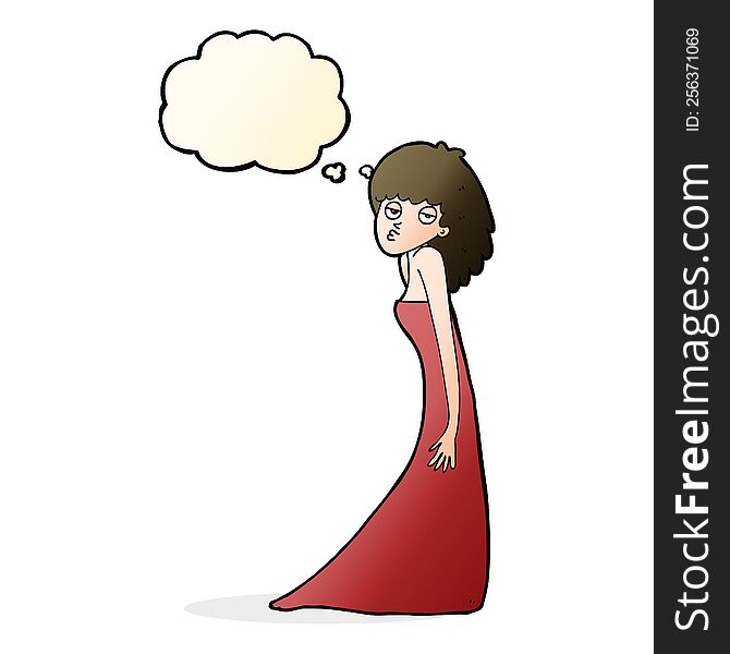 cartoon woman pulling photo face with thought bubble