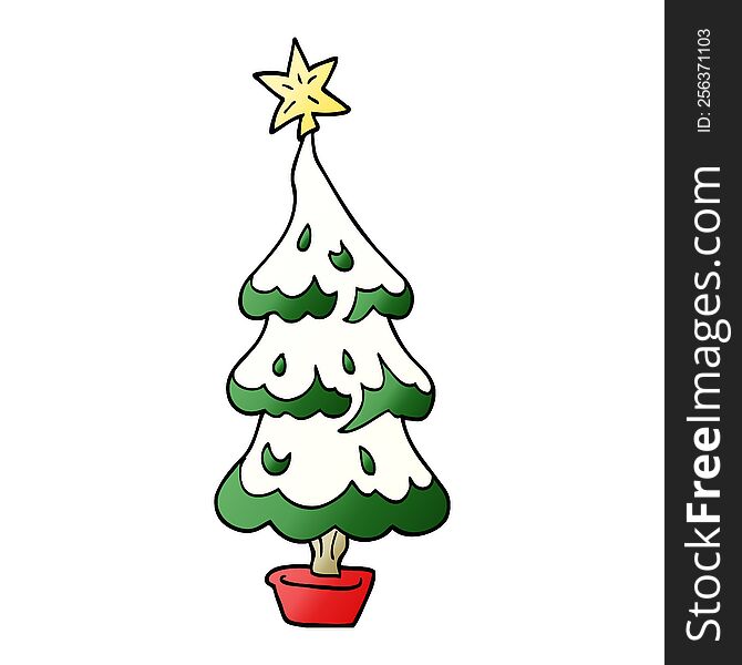 cartoon doodle snowy christmas tree