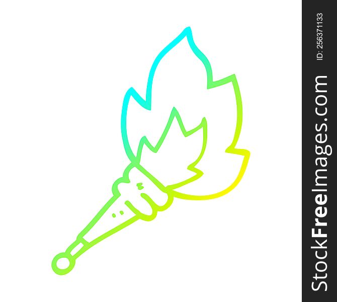cold gradient line drawing of a cartoon flaming torch