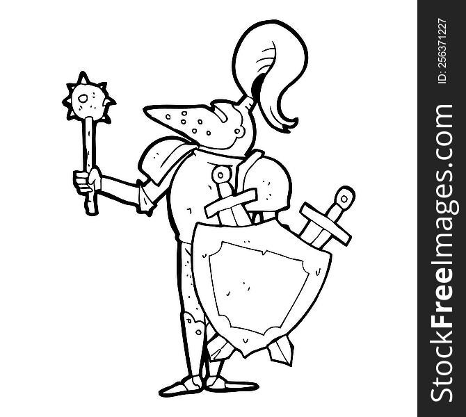 Black And White Cartoon Medieval Knight With Shield