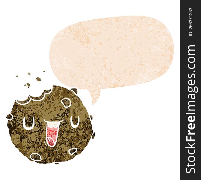 Cartoon Cookie And Speech Bubble In Retro Textured Style
