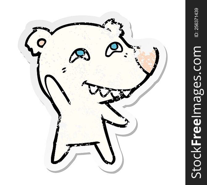 Distressed Sticker Of A Cartoon Polar Bear Waving