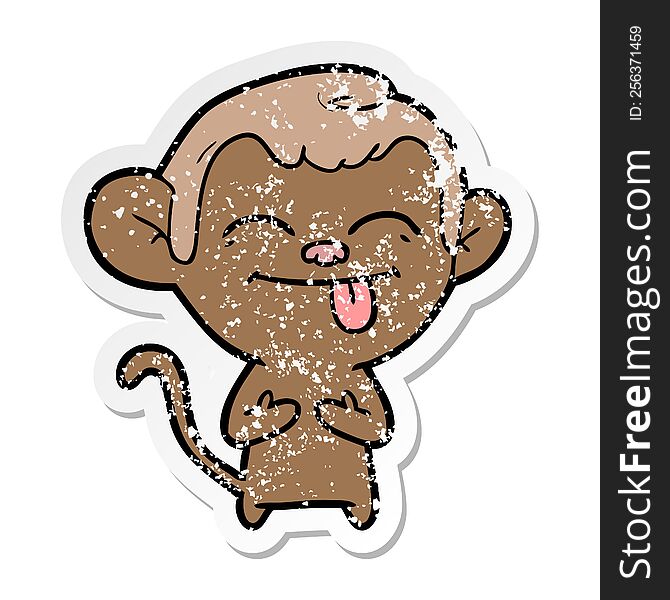 Distressed Sticker Of A Funny Cartoon Monkey