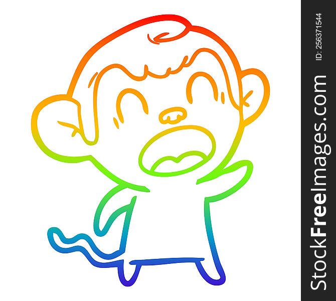 rainbow gradient line drawing shouting cartoon monkey