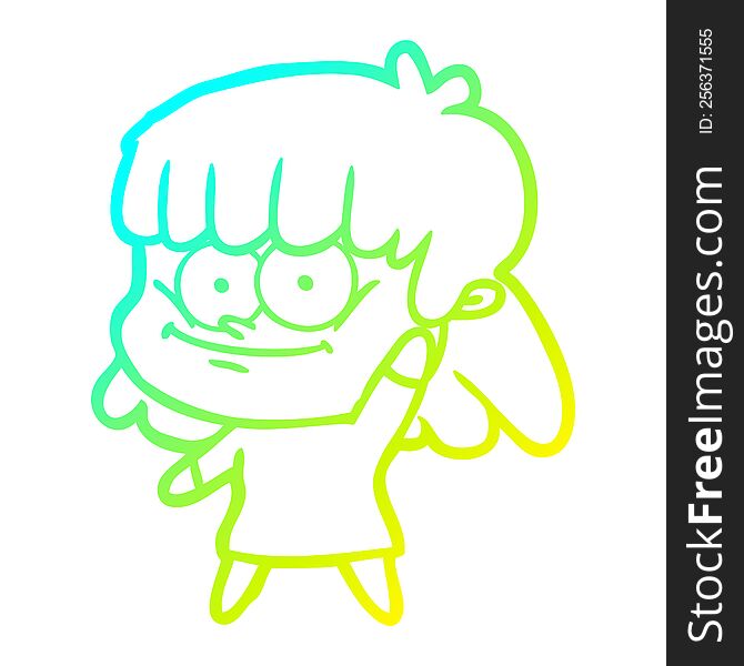 cold gradient line drawing of a cartoon girl smiling