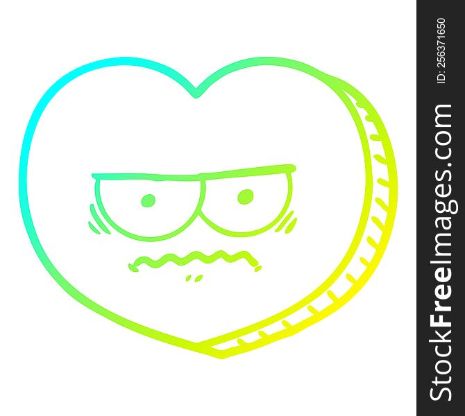 Cold Gradient Line Drawing Cartoon Angry Heart