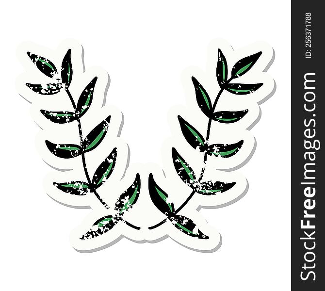 distressed sticker tattoo in traditional style of a laurel. distressed sticker tattoo in traditional style of a laurel
