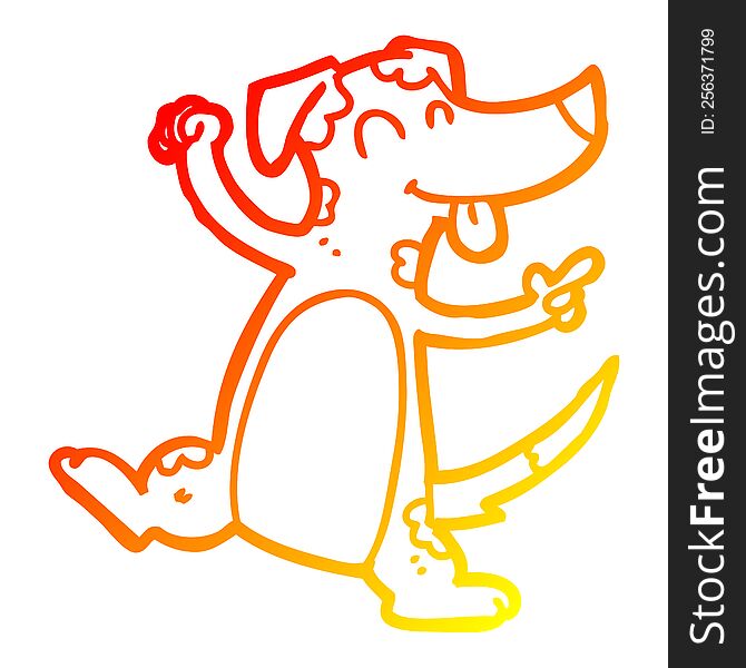 Warm Gradient Line Drawing Cartoon Dancing Dog