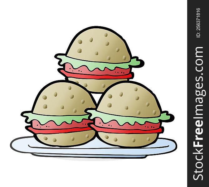 freehand drawn cartoon plate of burgers