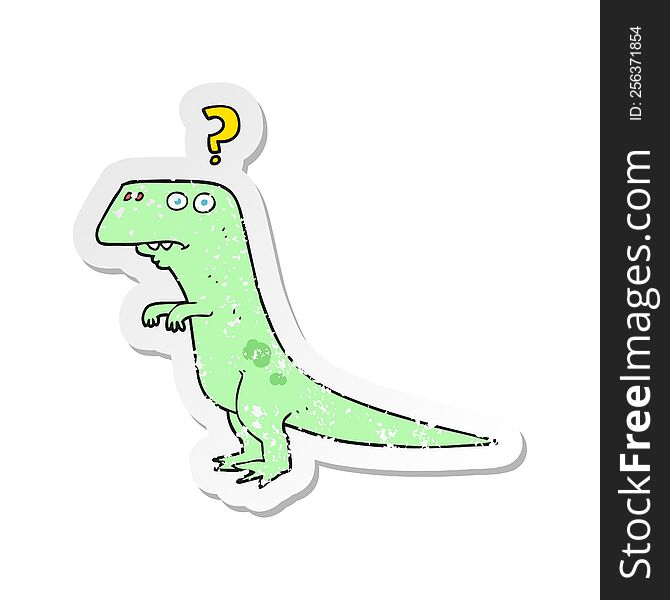 Retro Distressed Sticker Of A Cartoon Confused Dinosaur