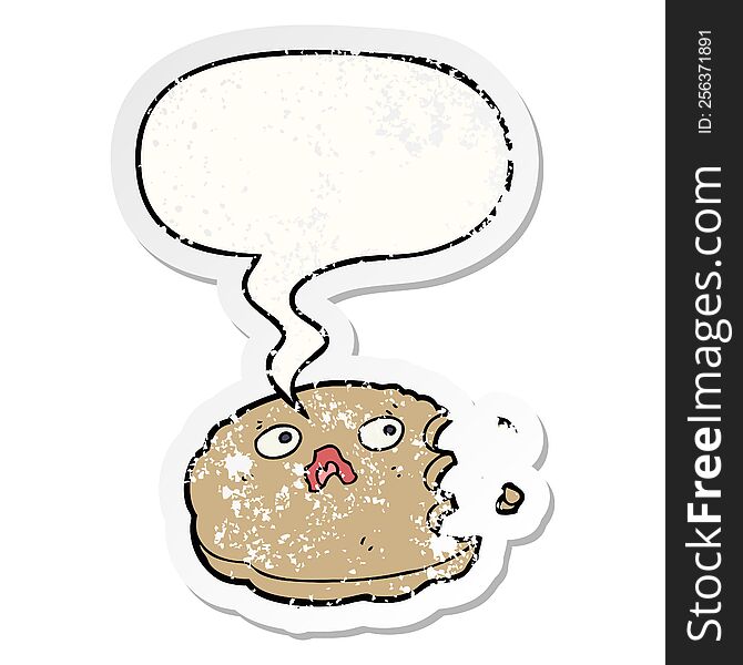 Cartoon Bitten Cookie And Speech Bubble Distressed Sticker