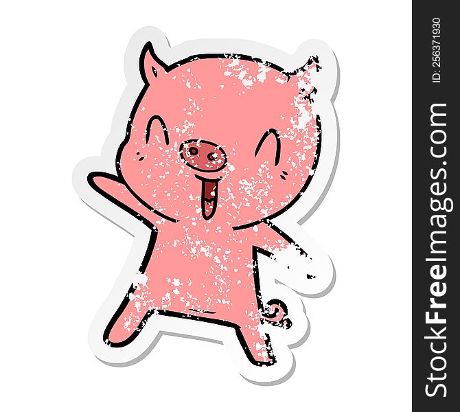 Distressed Sticker Of A Cartoon Pig Dancing