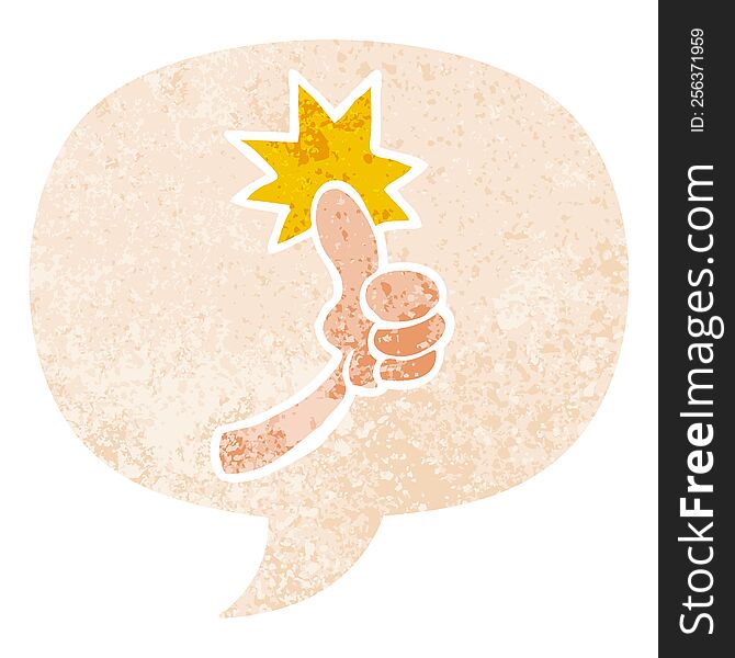 Cartoon Thumbs Up Sign And Speech Bubble In Retro Textured Style