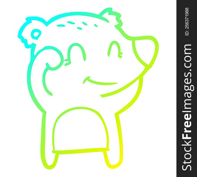 cold gradient line drawing of a tired smiling bear cartoon