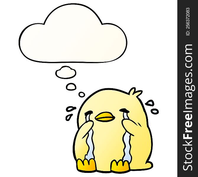 Cartoon Crying Bird And Thought Bubble In Smooth Gradient Style