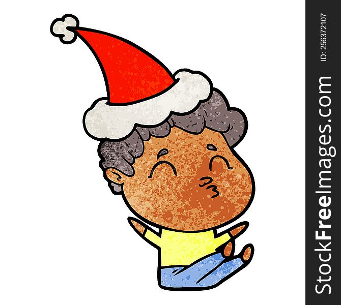 Textured Cartoon Of A Man Pouting Wearing Santa Hat