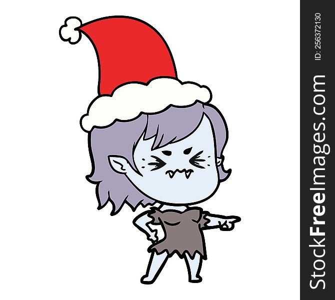 Annoyed Line Drawing Of A Vampire Girl Wearing Santa Hat