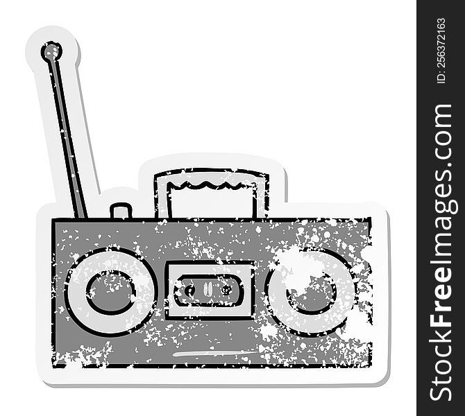 distressed sticker cartoon doodle of a distressed sticker cassette player