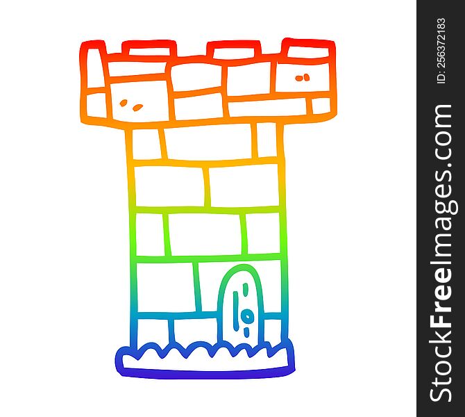 rainbow gradient line drawing of a cartoon castle tower