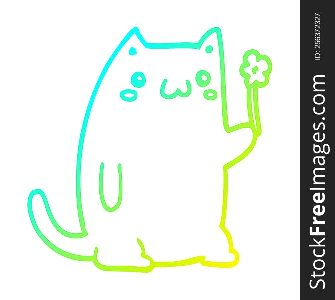 Cold Gradient Line Drawing Cute Cartoon Cat With Flower