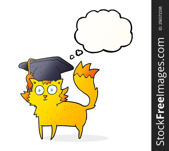 freehand drawn thought bubble cartoon cat graduate