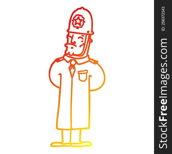 warm gradient line drawing of a cartoon policeman