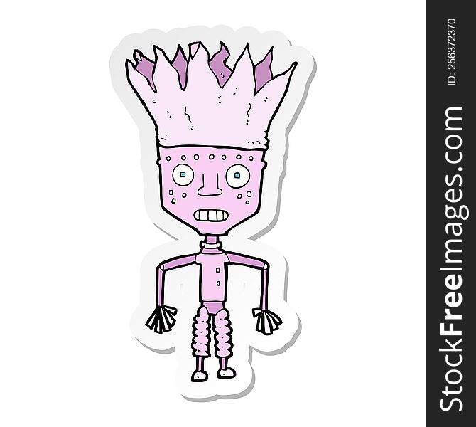 Sticker Of A Funny Cartoon Robot Wearing Crown