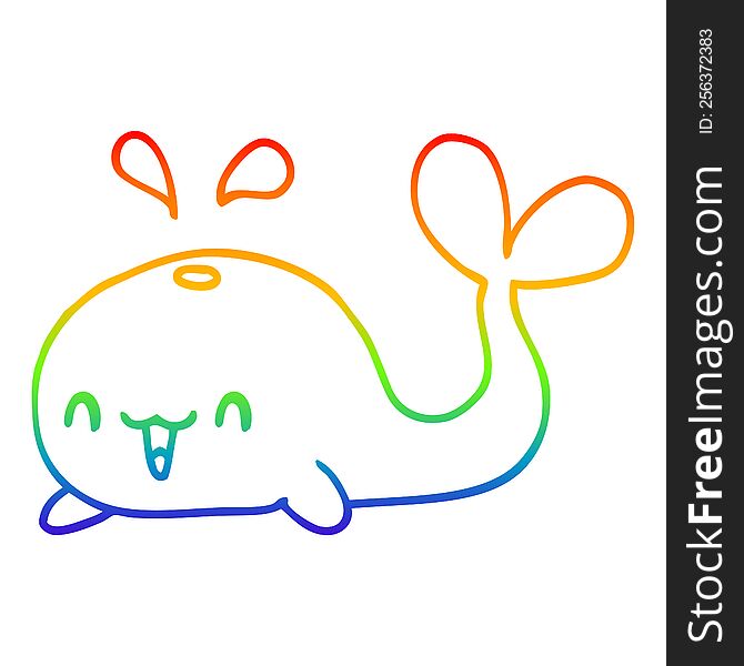 Rainbow Gradient Line Drawing Cartoon Happy Whale