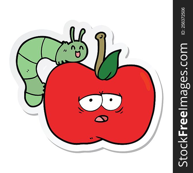 Sticker Of A Cartoon Apple And Bug