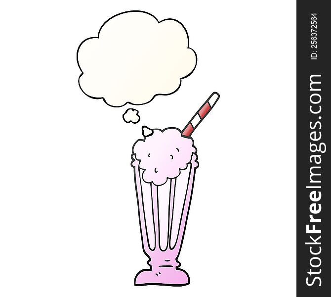 cartoon milkshake with thought bubble in smooth gradient style