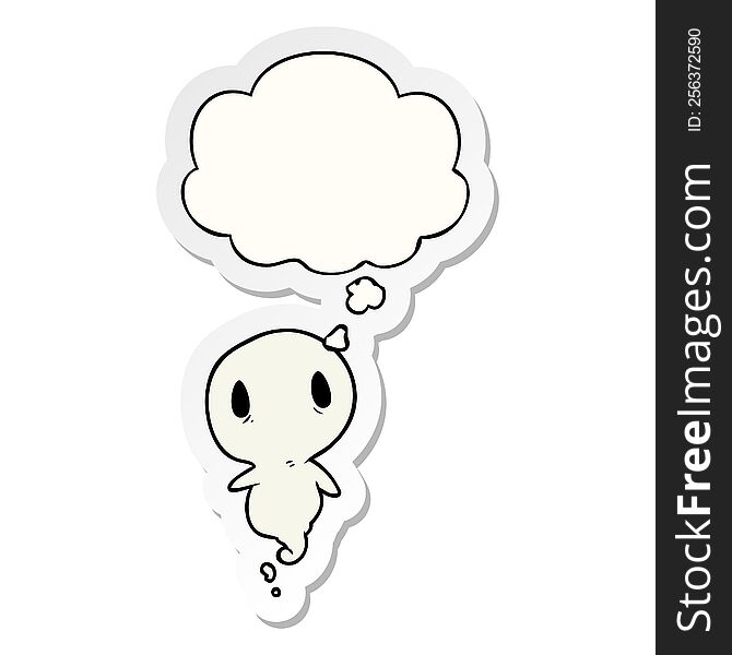 cartoon ghost with thought bubble as a printed sticker