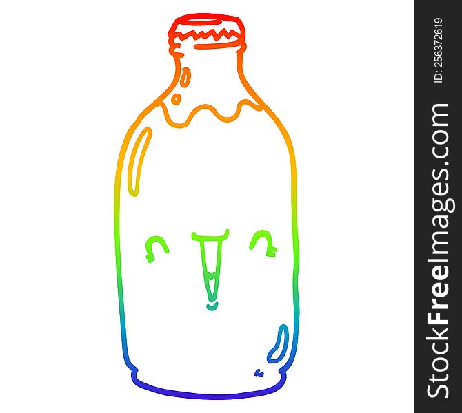 Rainbow Gradient Line Drawing Cute Cartoon Milk Bottle