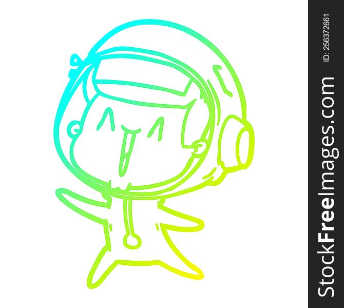 cold gradient line drawing of a happy cartoon astronaut leaping
