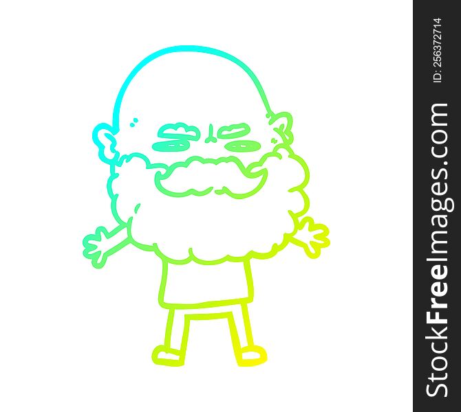 cold gradient line drawing of a cartoon man with beard frowning